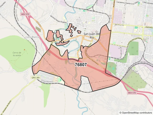 Mapa del código postal 76807, San Juan del Río, Querétaro