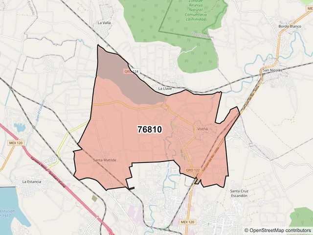 Mapa del código postal 76810, San Juan del Río, Querétaro