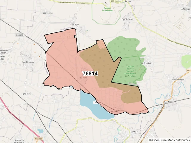 Mapa del código postal 76814, San Juan del Río, Querétaro