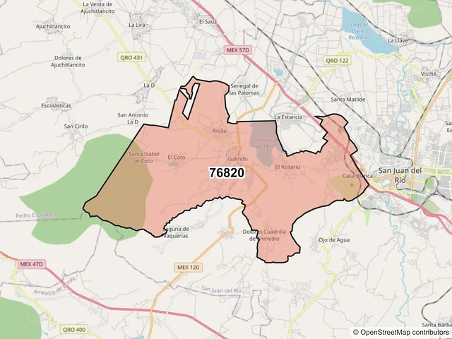 Mapa del código postal 76820, San Juan del Río, Querétaro