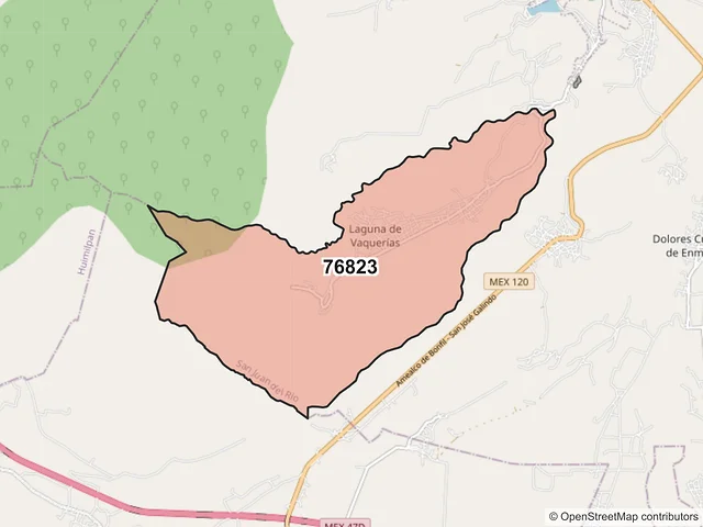 Mapa del código postal 76823, San Juan del Río, Querétaro