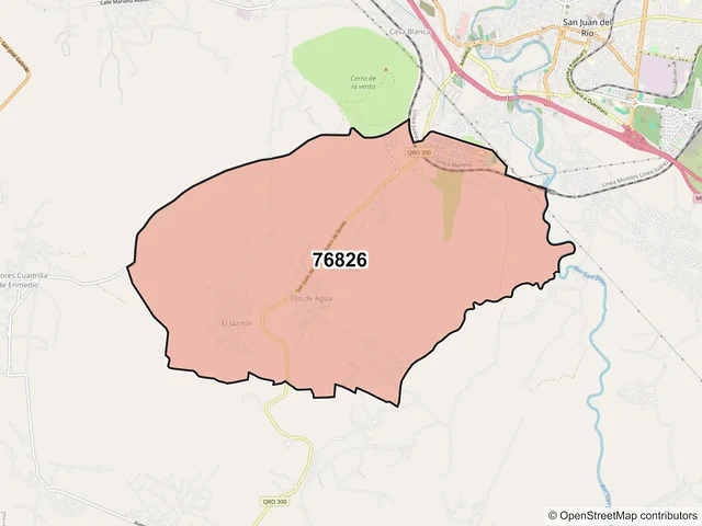 Mapa del código postal 76826, San Juan del Río, Querétaro