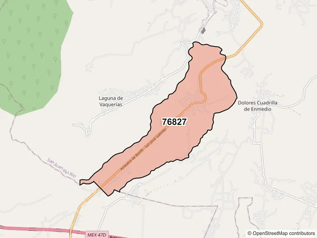Mapa del código postal 76827, San Juan del Río, Querétaro