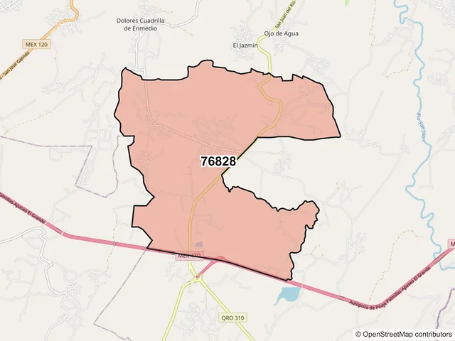 Mapa del código postal 76828, San Juan del Río, Querétaro