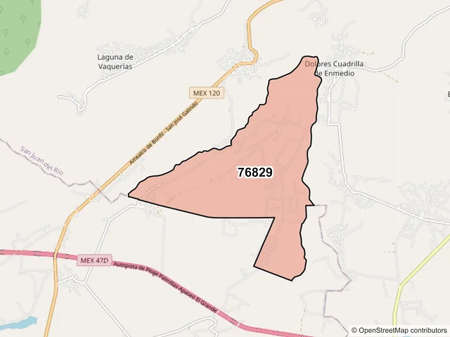 Mapa del código postal 76829, San Juan del Río, Querétaro