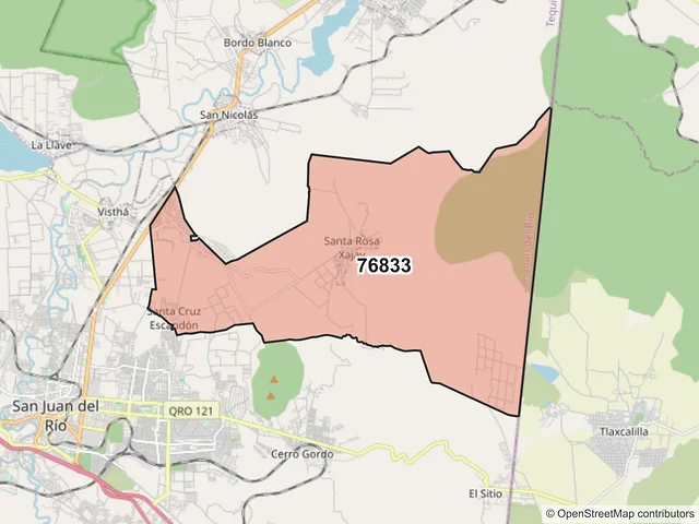 Mapa del código postal 76833, San Juan del Río, Querétaro