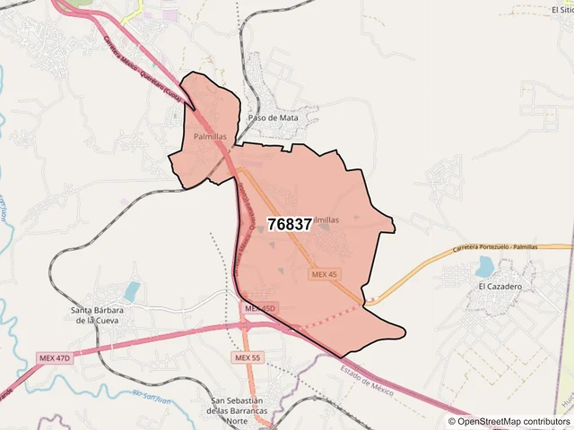 Mapa del código postal 76837, San Juan del Río, Querétaro
