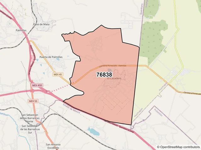 Mapa del código postal 76838, San Juan del Río, Querétaro