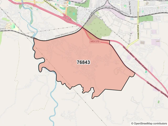 Mapa del código postal 76843, San Juan del Río, Querétaro