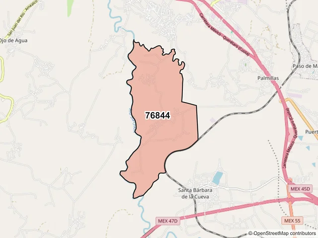 Mapa del código postal 76844, San Juan del Río, Querétaro