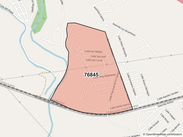 Mapa del código postal 76845, San Juan del Río, Querétaro