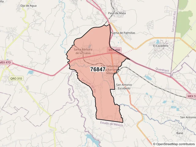 Mapa del código postal 76847, San Juan del Río, Querétaro