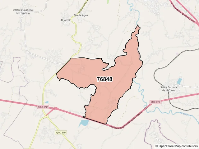 Mapa del código postal 76848, San Juan del Río, Querétaro