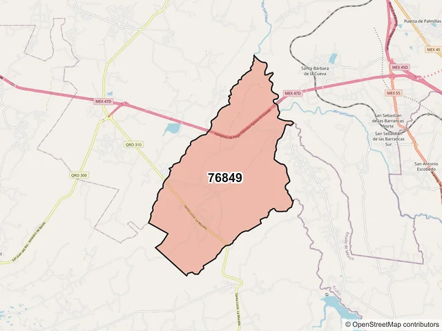 Mapa del código postal 76849, San Juan del Río, Querétaro