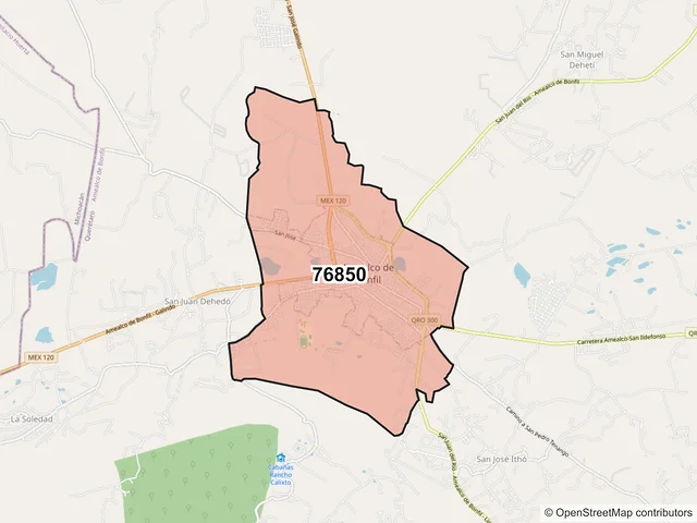 Mapa del código postal 76850, Amealco de Bonfil, Querétaro
