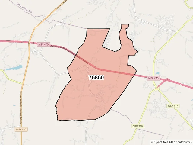 Mapa del código postal 76860, Amealco de Bonfil, Querétaro
