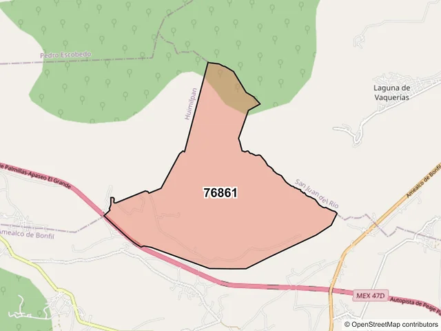 Mapa del código postal 76861, Amealco de Bonfil, Querétaro
