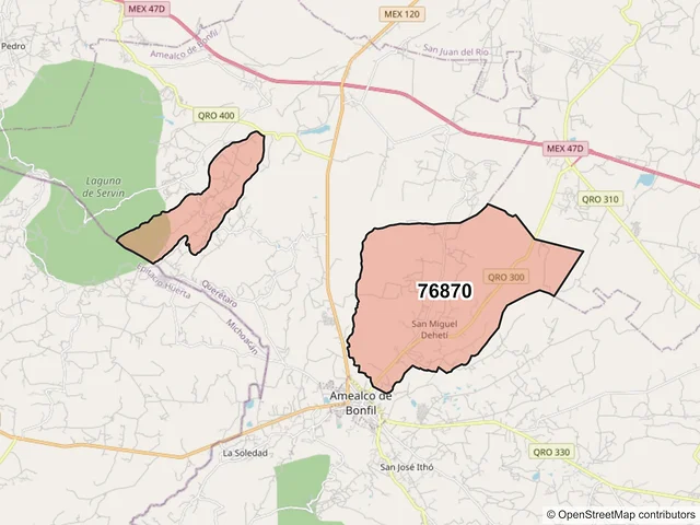 Mapa del código postal 76870, Amealco de Bonfil, Querétaro