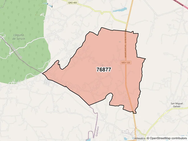 Mapa del código postal 76877, Amealco de Bonfil, Querétaro