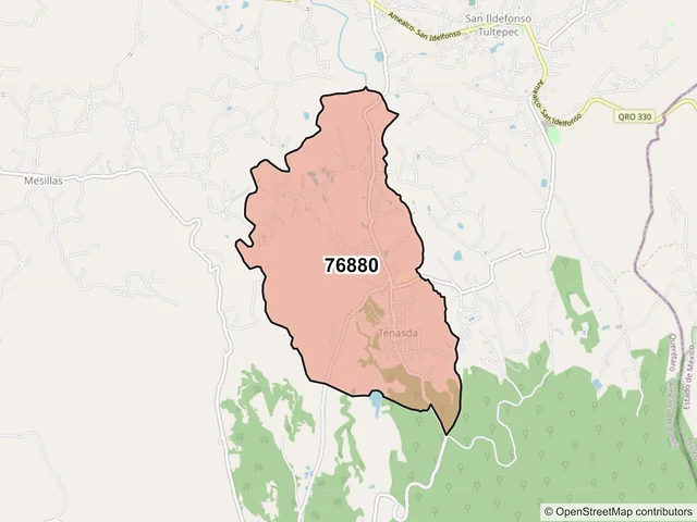 Mapa del código postal 76880, Amealco de Bonfil, Querétaro