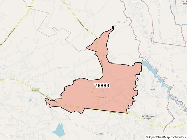Mapa del código postal 76883, Amealco de Bonfil, Querétaro