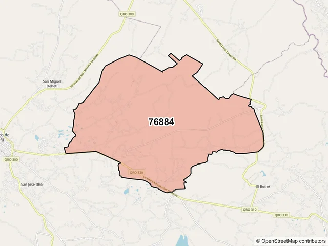 Mapa del código postal 76884, Amealco de Bonfil, Querétaro