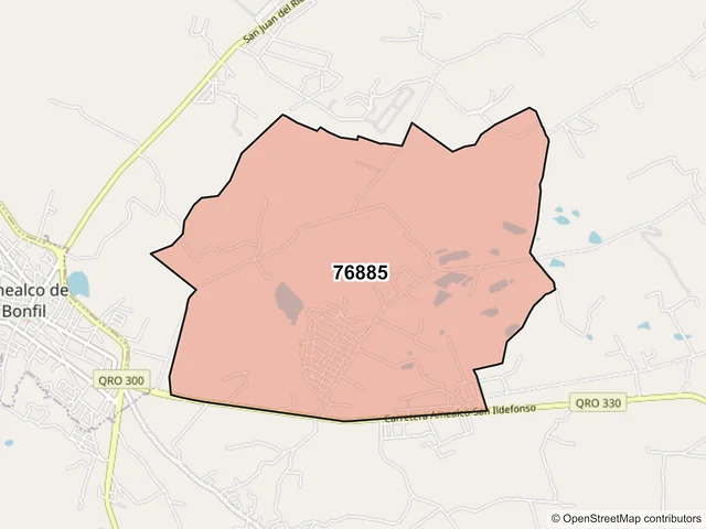 Mapa del código postal 76885, Amealco de Bonfil, Querétaro