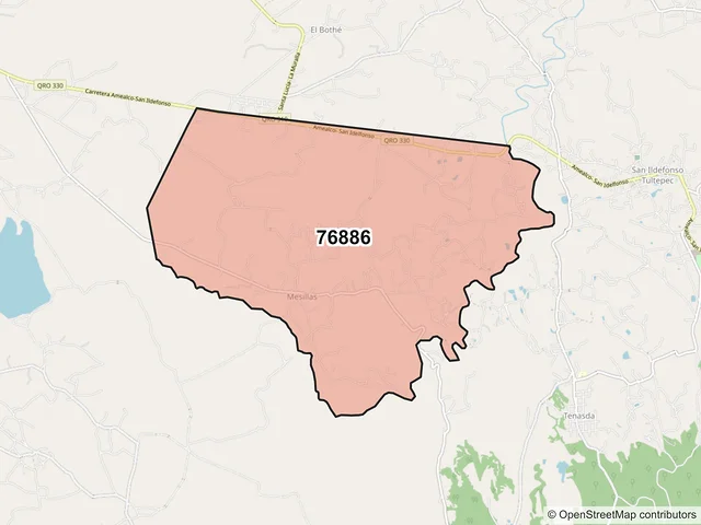 Mapa del código postal 76886, Amealco de Bonfil, Querétaro