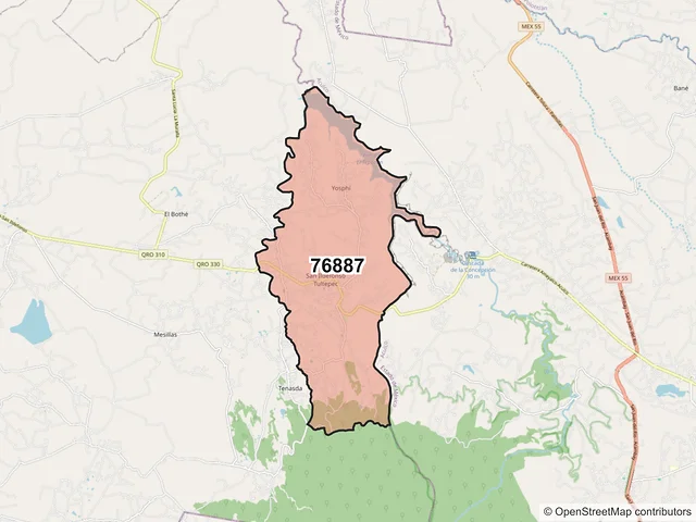 Mapa del código postal 76887, Amealco de Bonfil, Querétaro