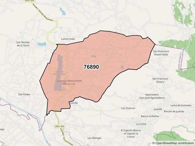 Mapa del código postal 76890, Amealco de Bonfil, Querétaro