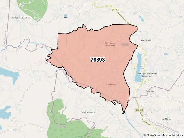 Mapa del código postal 76893, Amealco de Bonfil, Querétaro