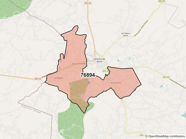 Mapa del código postal 76894, Amealco de Bonfil, Querétaro