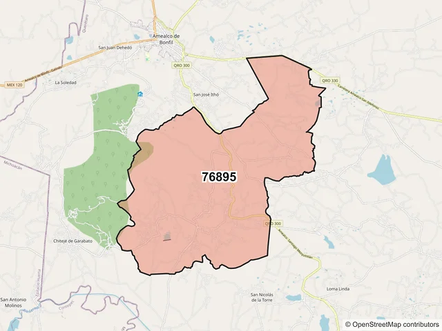 Mapa del código postal 76895, Amealco de Bonfil, Querétaro