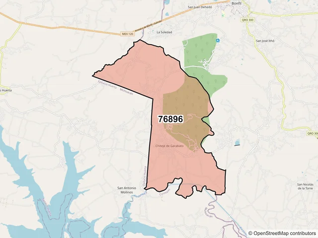 Mapa del código postal 76896, Amealco de Bonfil, Querétaro