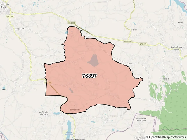 Mapa del código postal 76897, Amealco de Bonfil, Querétaro