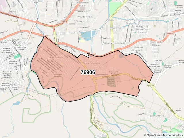 Mapa del código postal 76906, Corregidora, Querétaro