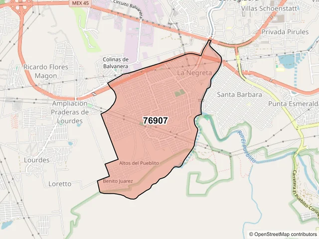 Mapa del código postal 76907, Corregidora, Querétaro