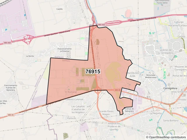 Mapa del código postal 76915, Corregidora, Querétaro