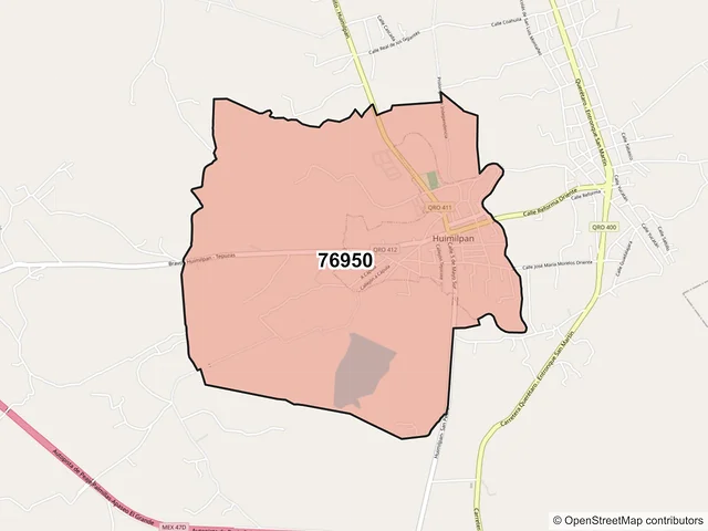 Mapa del código postal 76950, Huimilpan, Querétaro