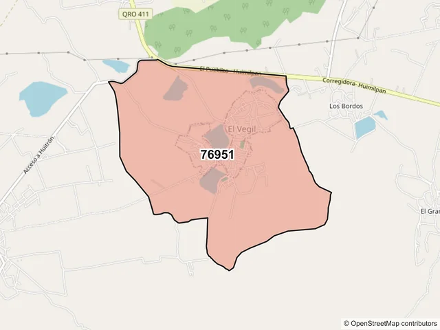 Mapa del código postal 76951, Huimilpan, Querétaro