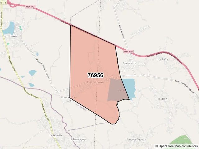 Mapa del código postal 76956, Huimilpan, Querétaro