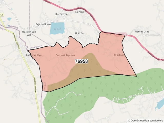 Mapa del código postal 76958, Huimilpan, Querétaro