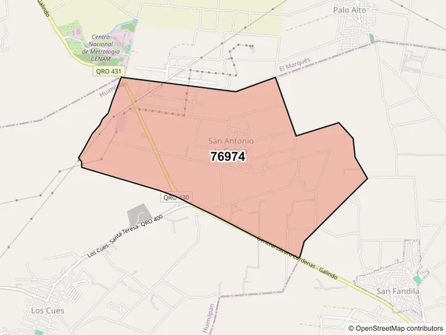 Mapa del código postal 76974, Huimilpan, Querétaro