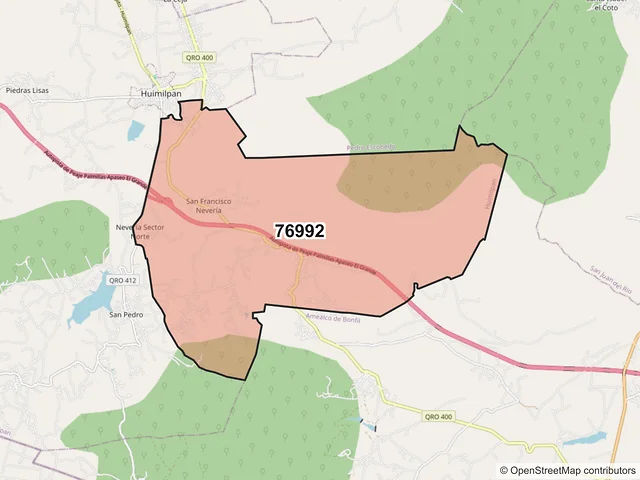 Mapa del código postal 76992, Huimilpan, Querétaro