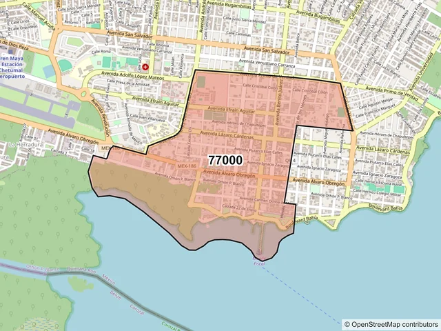 Mapa del código postal 77000, Chetumal, Quintana Roo