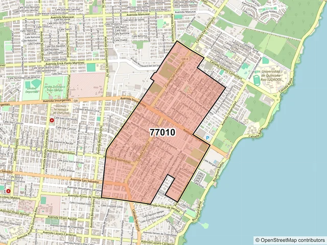 Mapa del código postal 77010, Chetumal, Quintana Roo