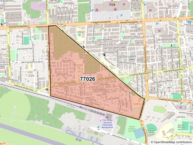 Mapa del código postal 77026, Chetumal, Quintana Roo
