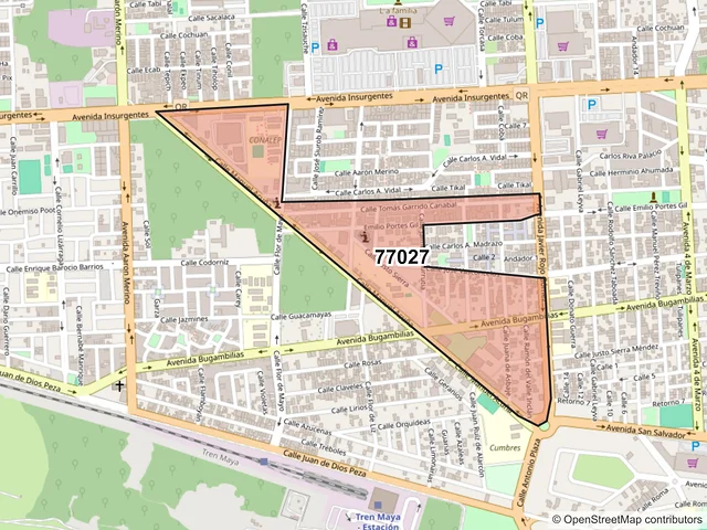 Mapa del código postal 77027, Chetumal, Quintana Roo