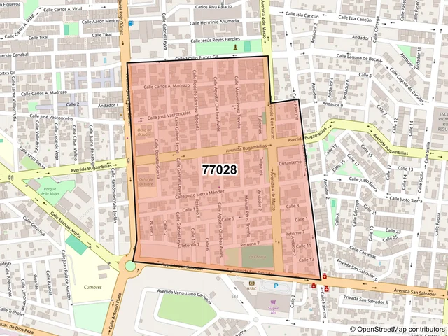 Mapa del código postal 77028, Chetumal, Quintana Roo