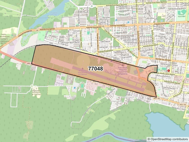 Mapa del código postal 77048, Chetumal, Quintana Roo